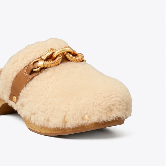 TORY BURCH JESSA SHEARLING CLOG COLOR BUTTERMILK AND ROYAL TAN MADE IN BRAZIL 8 - Picture 7 of 15